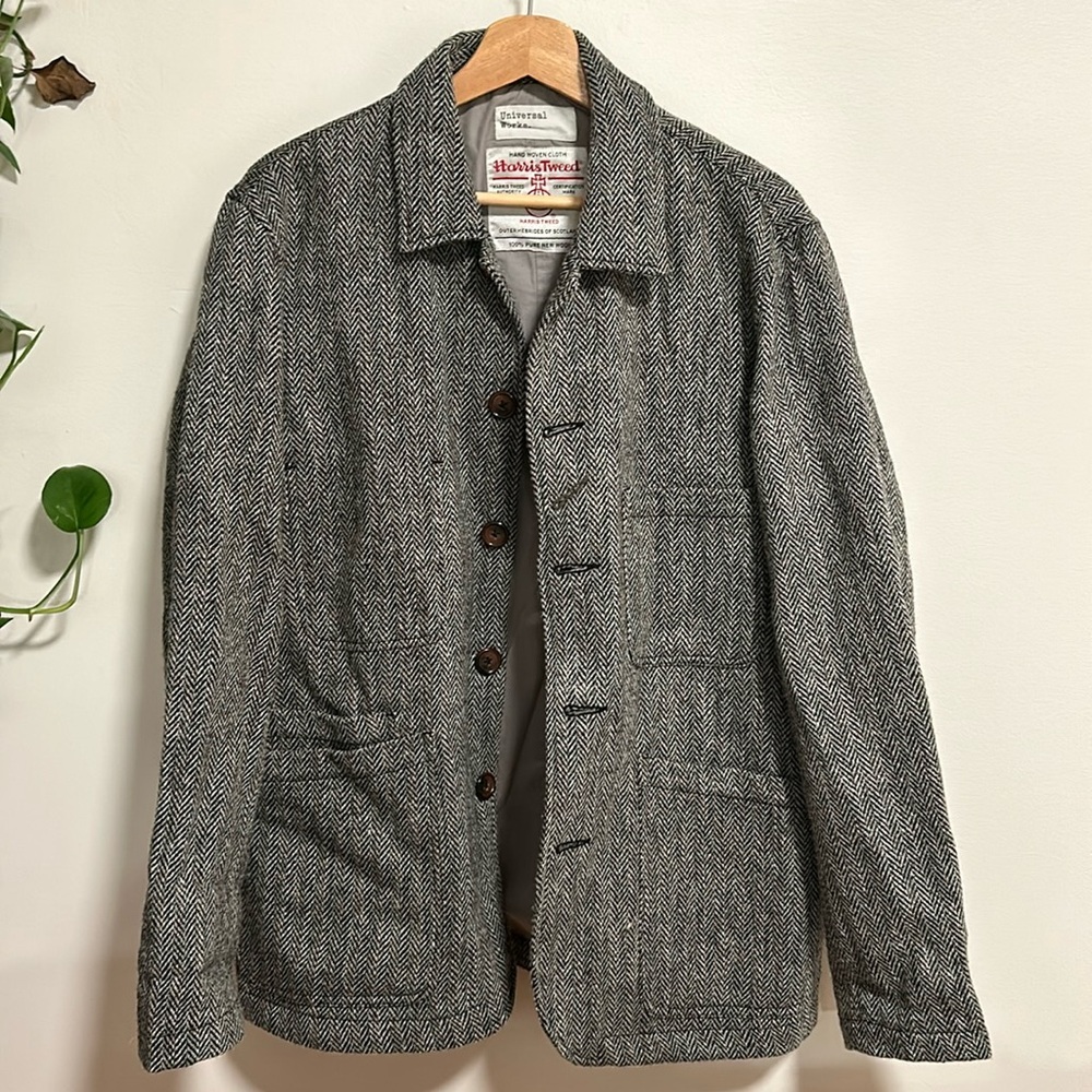 Universal Works x Harris Tweed grey herringbone jacket